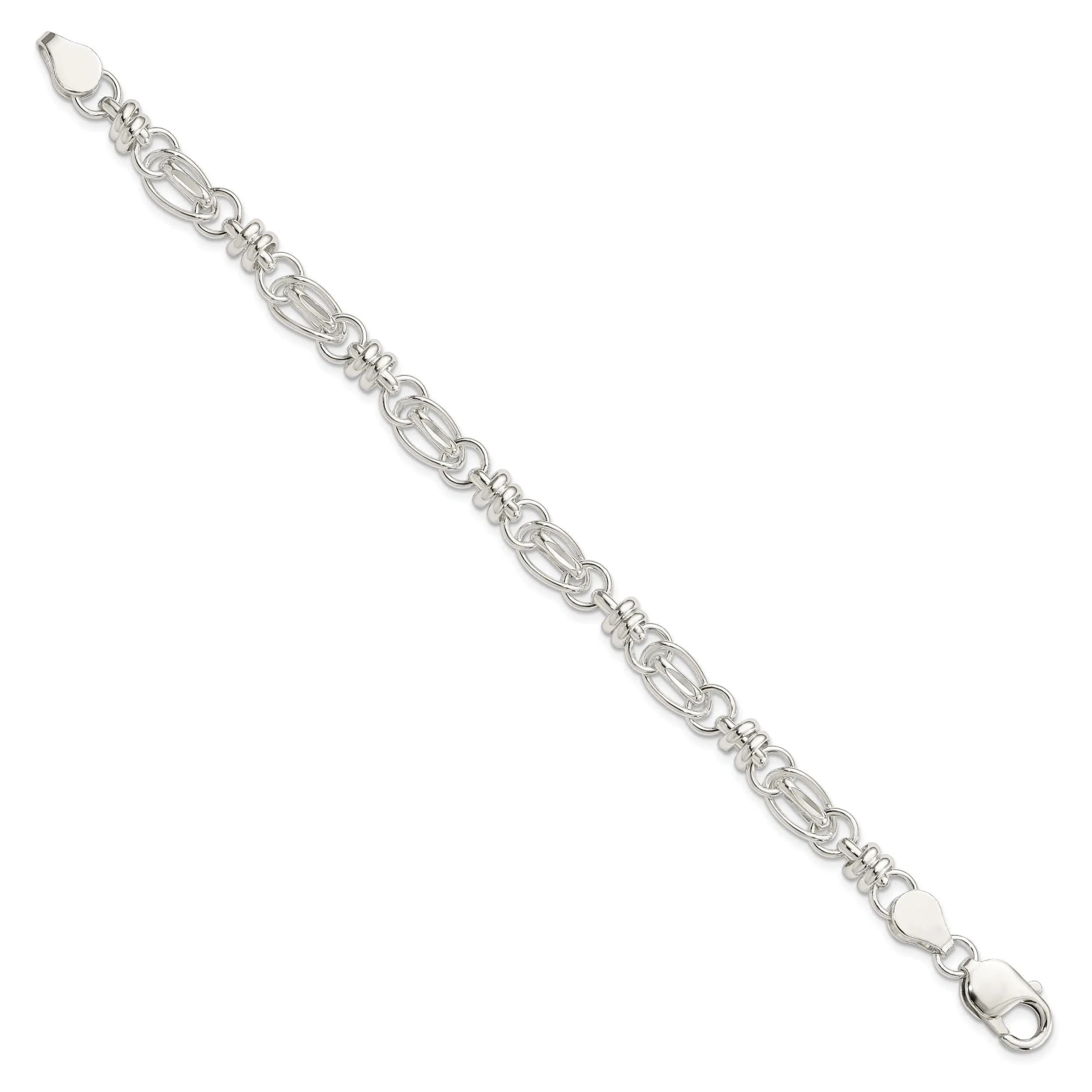 Sterling Silver Diamond Cut Fancy Link Bracelet