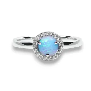 Sterling Silver Light Blue Opal and CZ Halo Ring