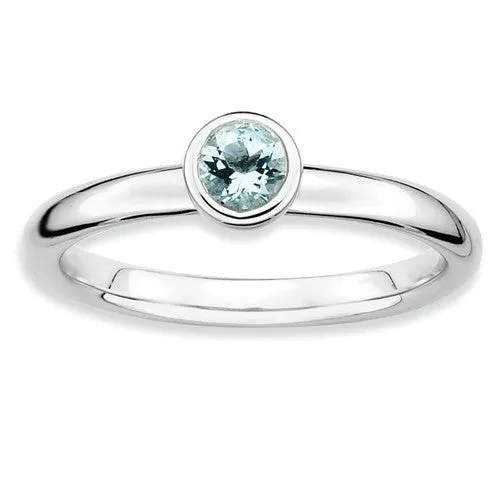 Sterling Silver Stackable Expressions 4mm Round Low Set Light Aquamarine Ring