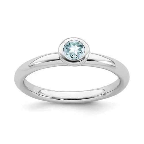 Sterling Silver Stackable Expressions 4mm Round Low Set Light Aquamarine Ring