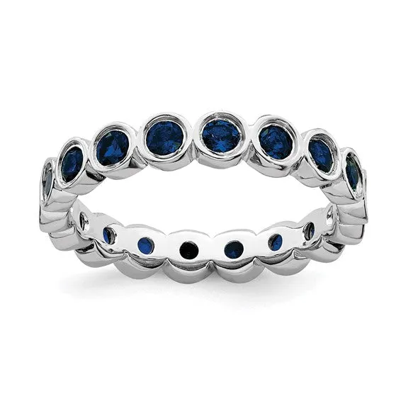 Sterling Silver Stackable Expressions Bezel Set Blue Sapphire Eternity Ring