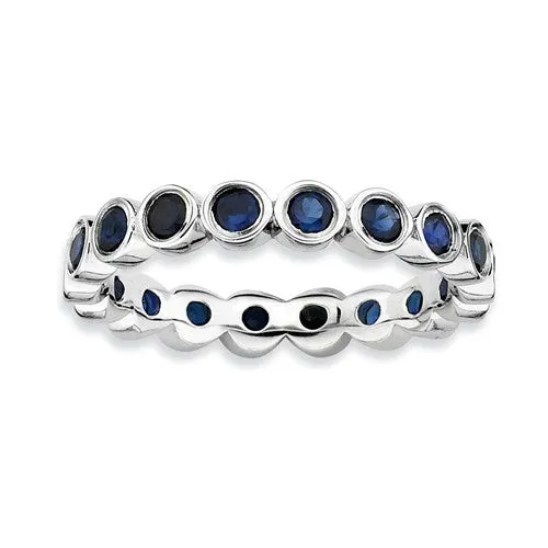 Sterling Silver Stackable Expressions Bezel Set Blue Sapphire Eternity Ring