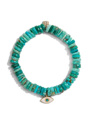 Sunburst Evil Eye on Turquoise Heishi Beaded Bracelet