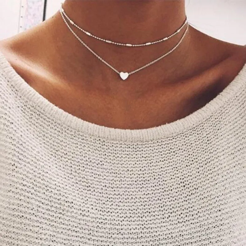 Tiny Heart Necklace for Women SHORT Chain Heart star Pendant Necklace Gift Ethnic Bohemian Choker Necklace drop shipping A64