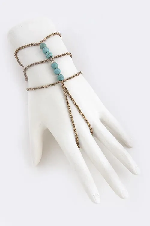 Triple Beaded Antique Gold & Turquoise Finger Bracelet