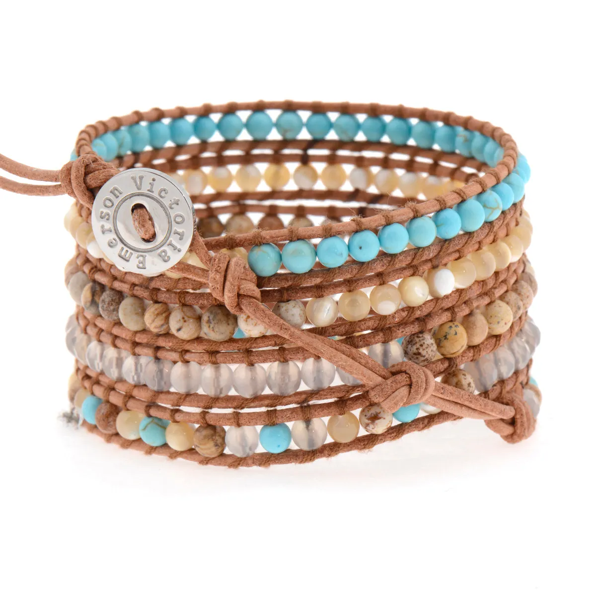 Turquoise & Shell - Natural Leather