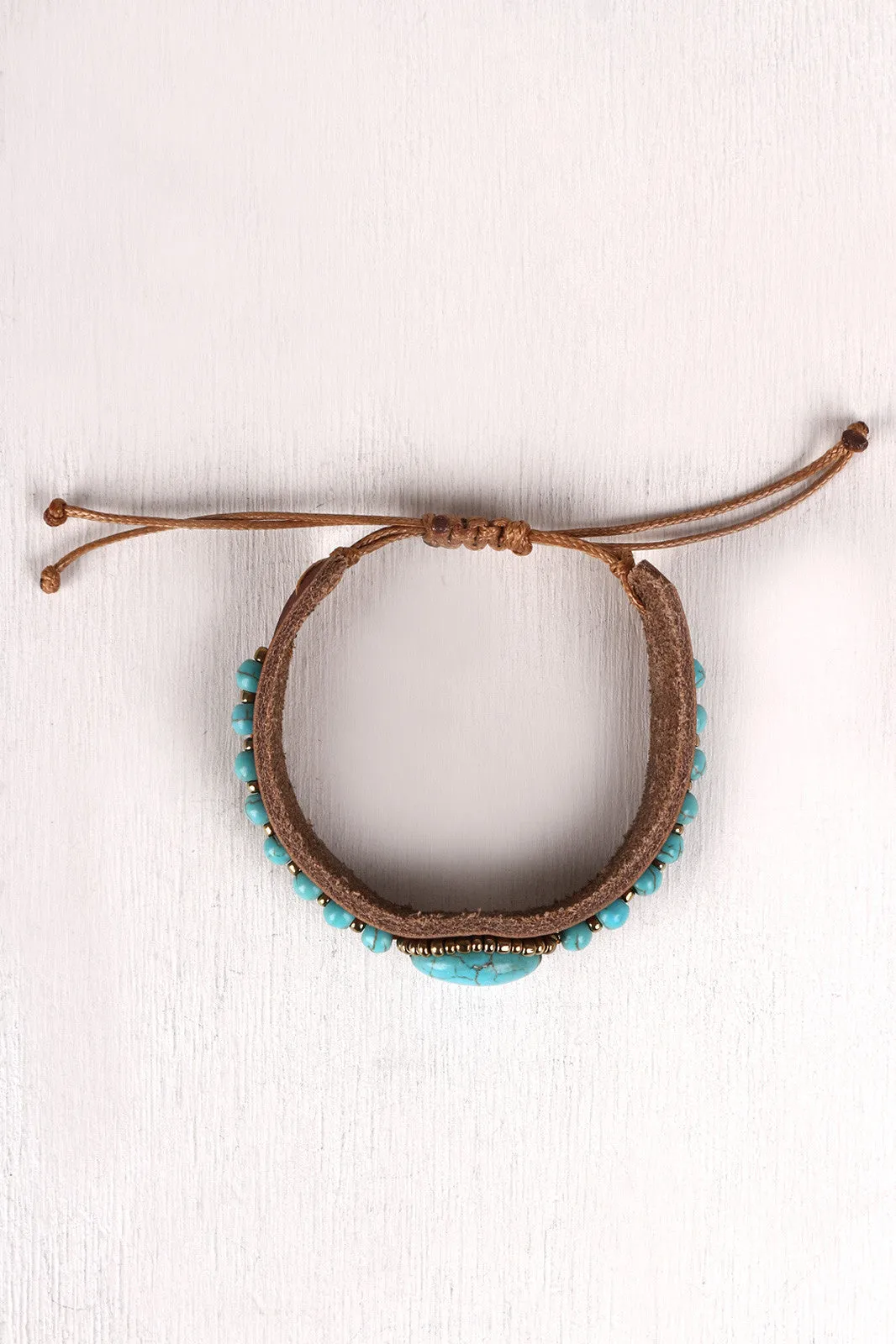 Turquoise and Leather Pull String Bracelet