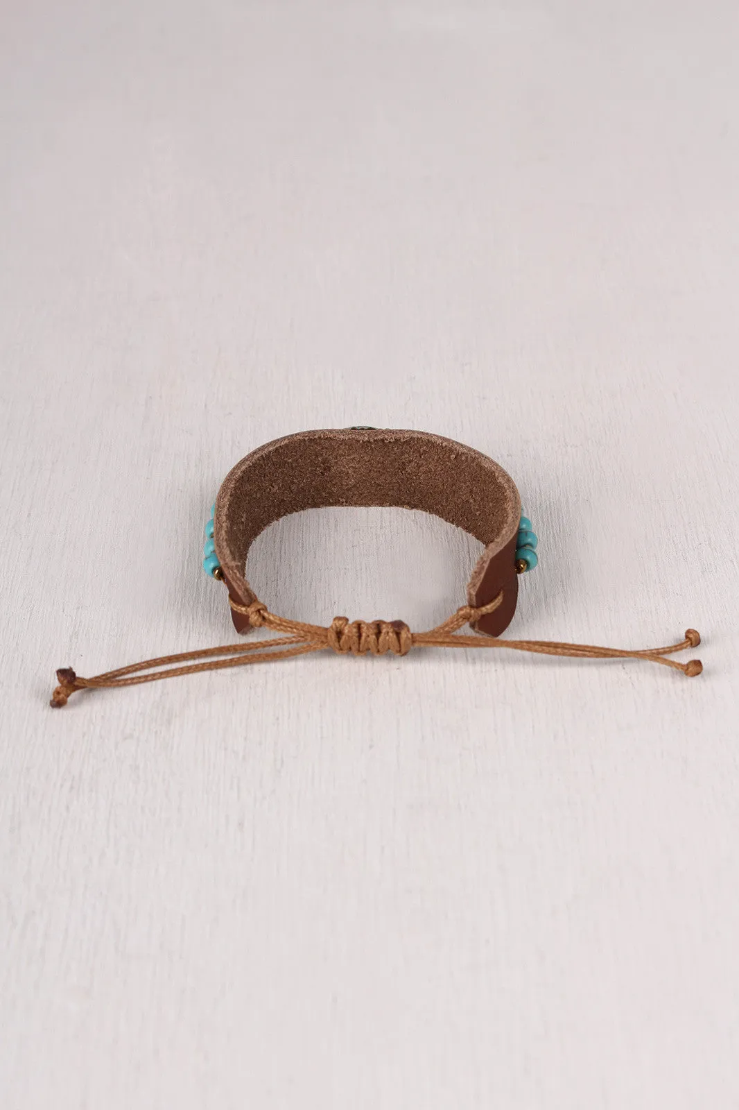 Turquoise and Leather Pull String Bracelet