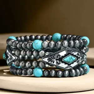 Turquoise Beaded Western Stretch Bracelet Set