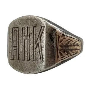 V I N T A G E // AHK / sterling silver and 10k initial signet ring / size 11