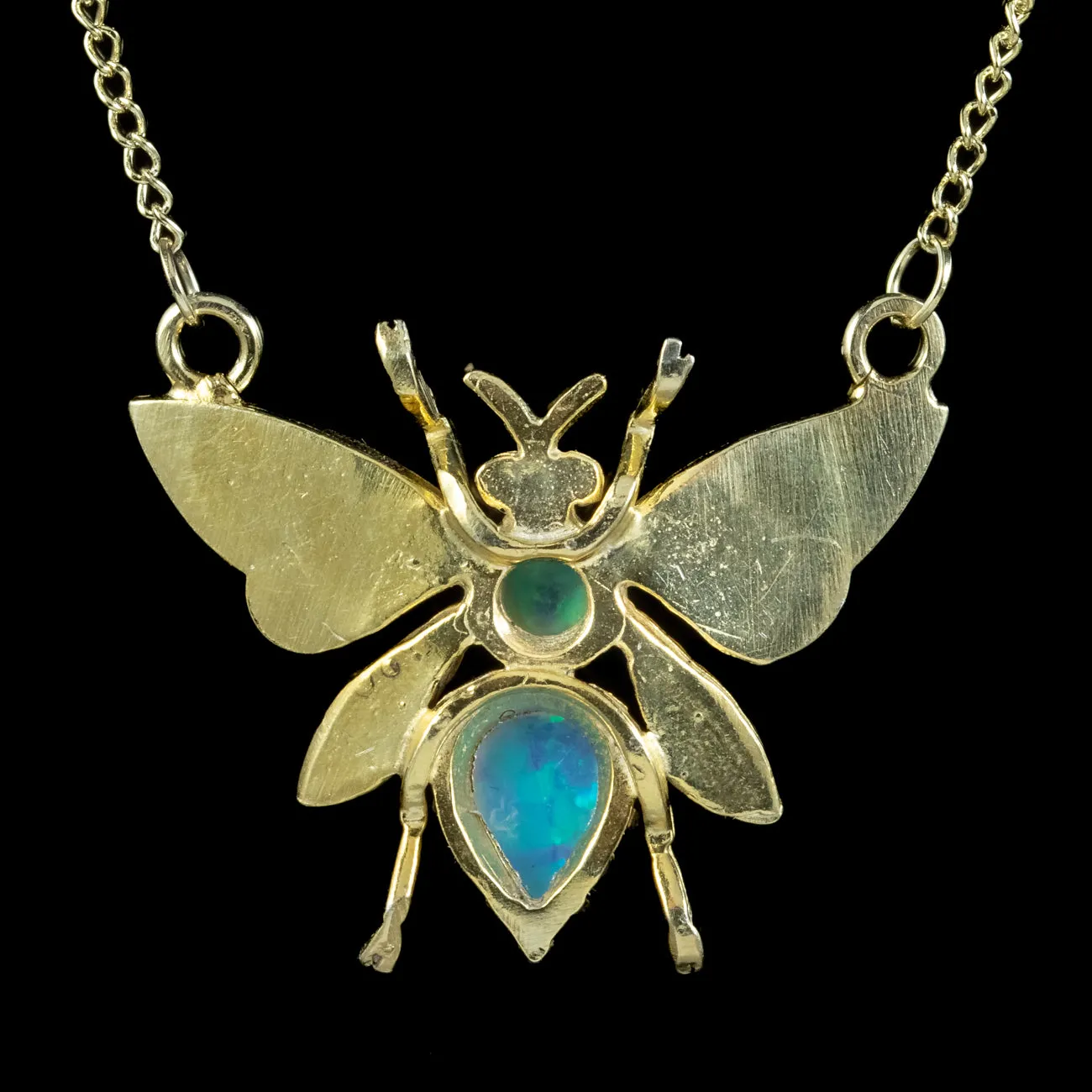 Victorian Style Opal Bee Pendant Necklace 18Ct Gold Silver