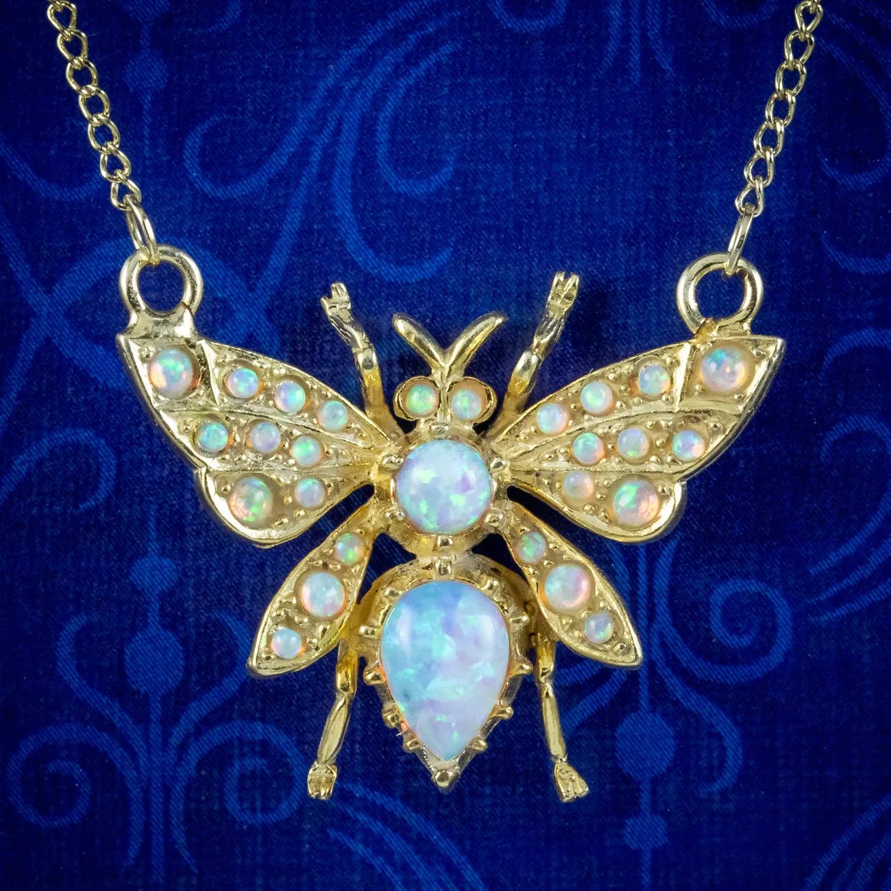 Victorian Style Opal Bee Pendant Necklace 18Ct Gold Silver