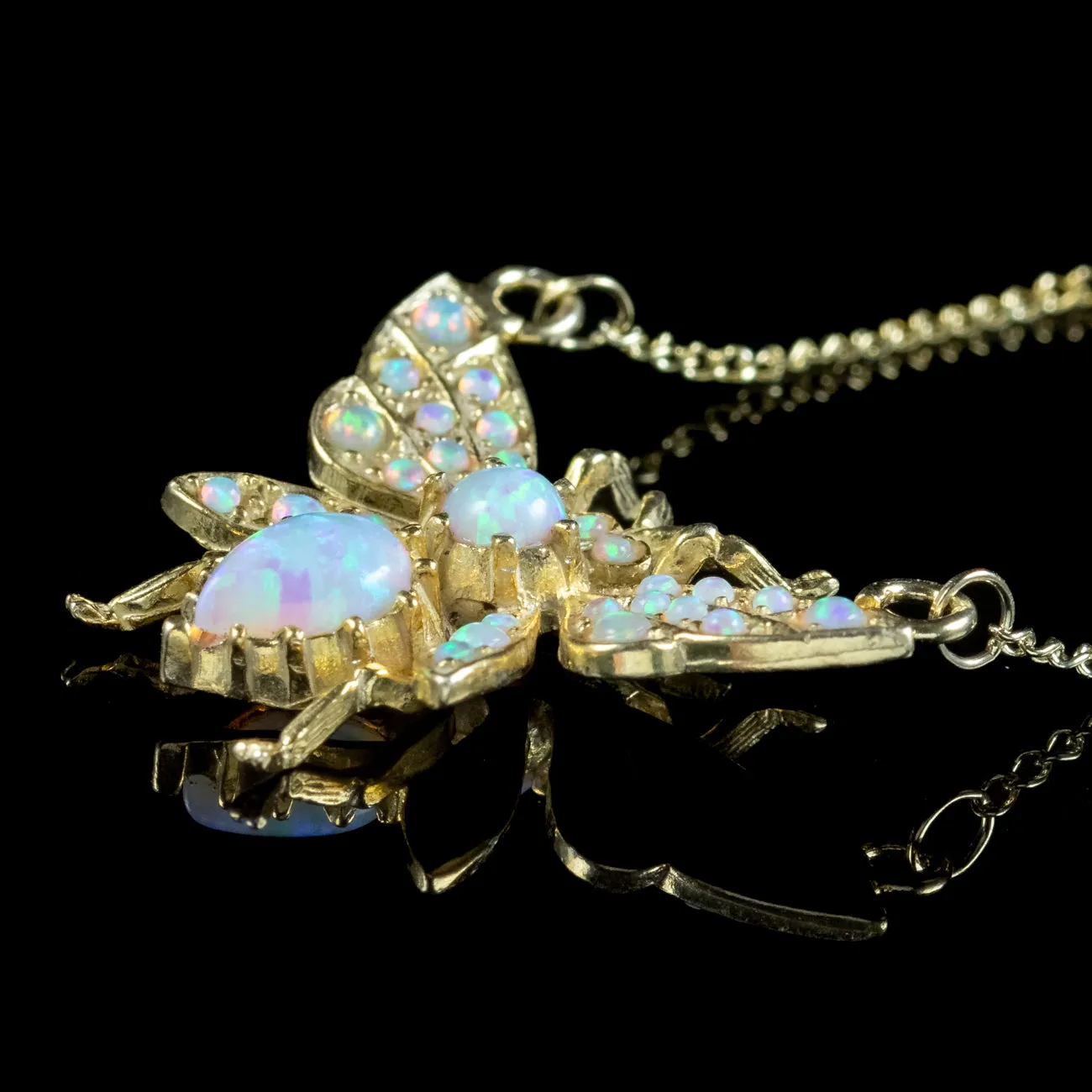 Victorian Style Opal Bee Pendant Necklace 18Ct Gold Silver