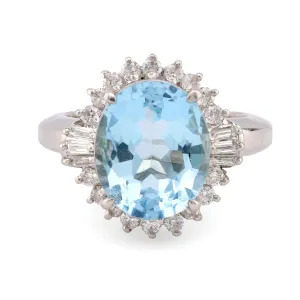 Vintage 4.24 Carat Aquamarine Diamond Platinum Cocktail Ring