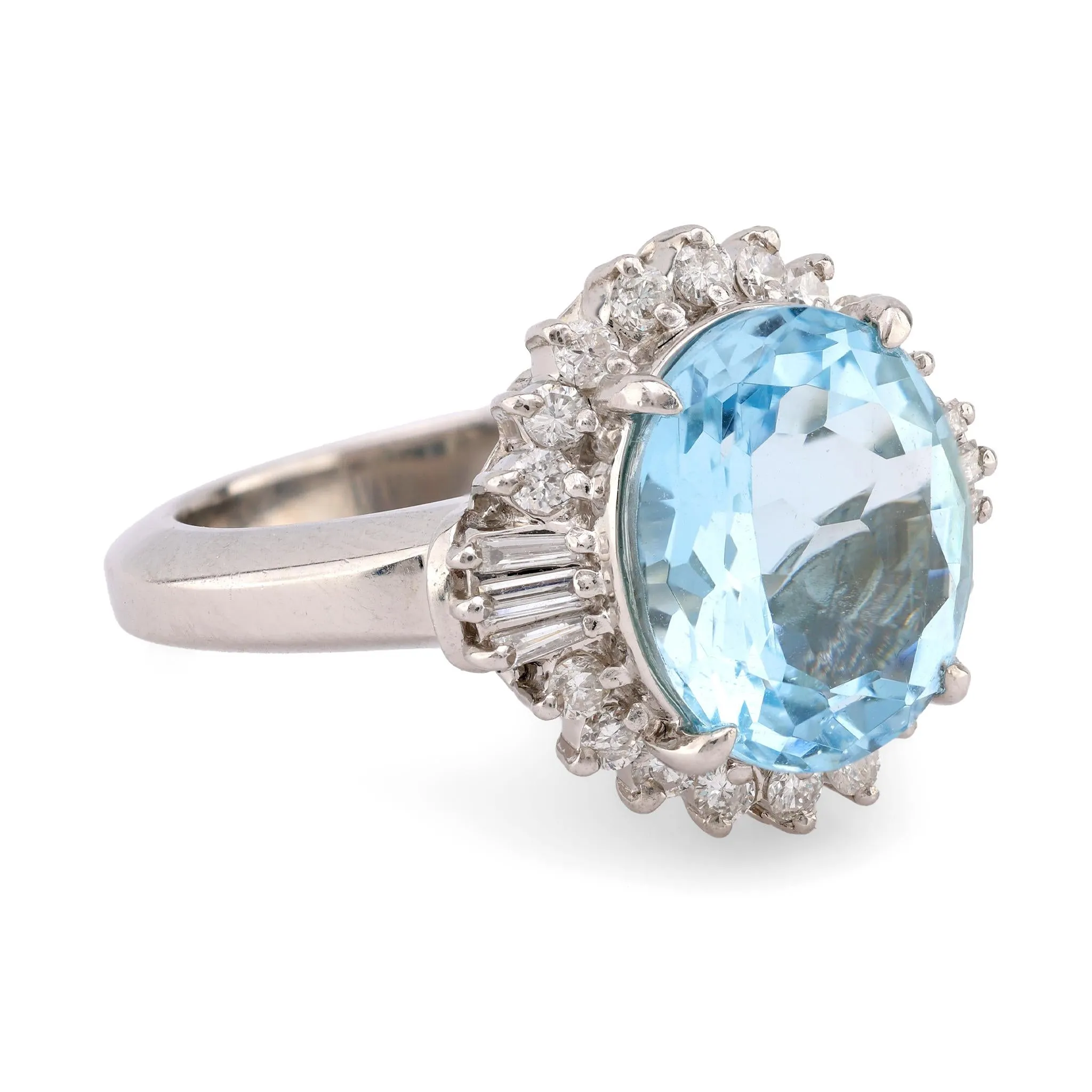 Vintage 4.24 Carat Aquamarine Diamond Platinum Cocktail Ring