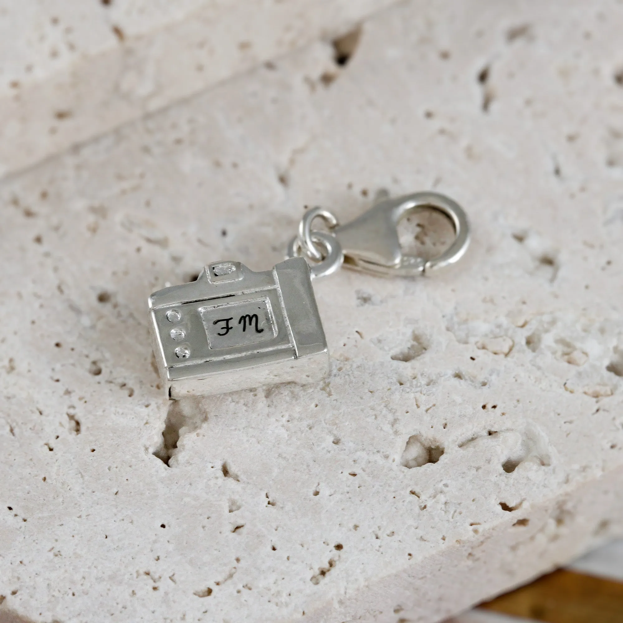 Vintage Camera Personalised Silver Charm