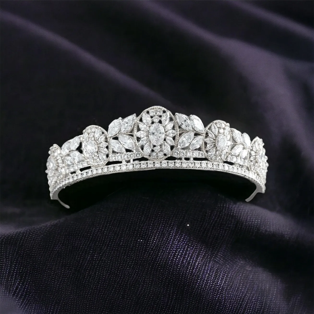 Vintage Classical Flora Cubic Zirconia Sparkling Wedding Tiara