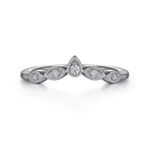 Vintage Inspired 14K White Gold Curved Gold Diamond Anniversary Band