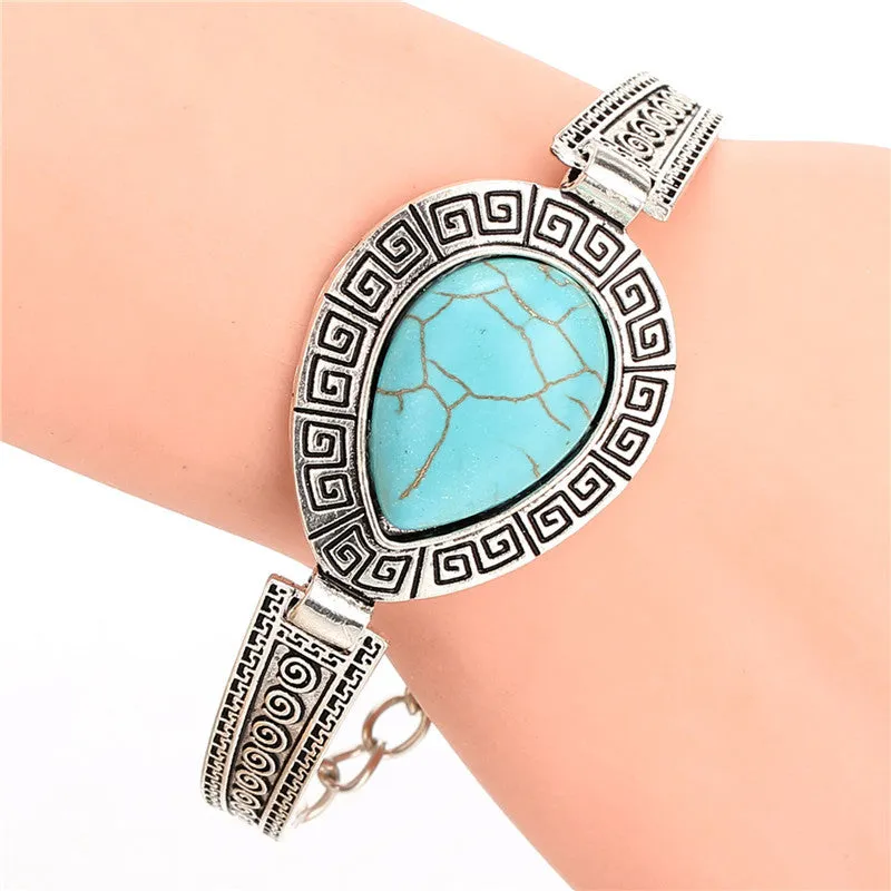 Vintage Jewelry Turquoise Water Drop Charm Bangle & Bracelet for Christmas Gift