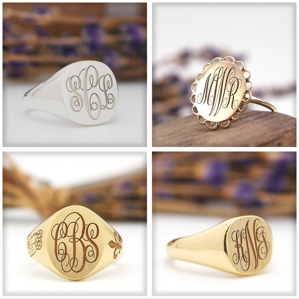 Women's Square Signet Ring - Extra Small - Laser Engraved Script Monogram