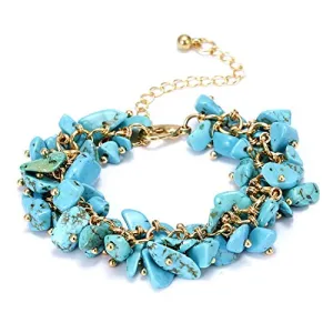 Yellow Chimes Beads Charms Natural Stone Chip Bracelet for Women and Girls (Turquoise Stone)