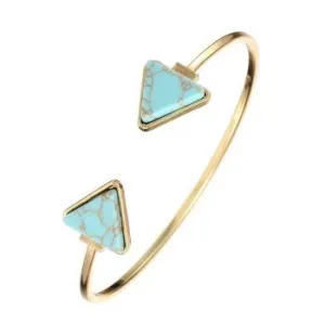 Yellow Chimes Retro Vintage Open Bangle Triangle Blue Turquoise Stone Cuff Bracelet for Women and Girl's