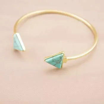 Yellow Chimes Retro Vintage Open Bangle Triangle Blue Turquoise Stone Cuff Bracelet for Women and Girl's