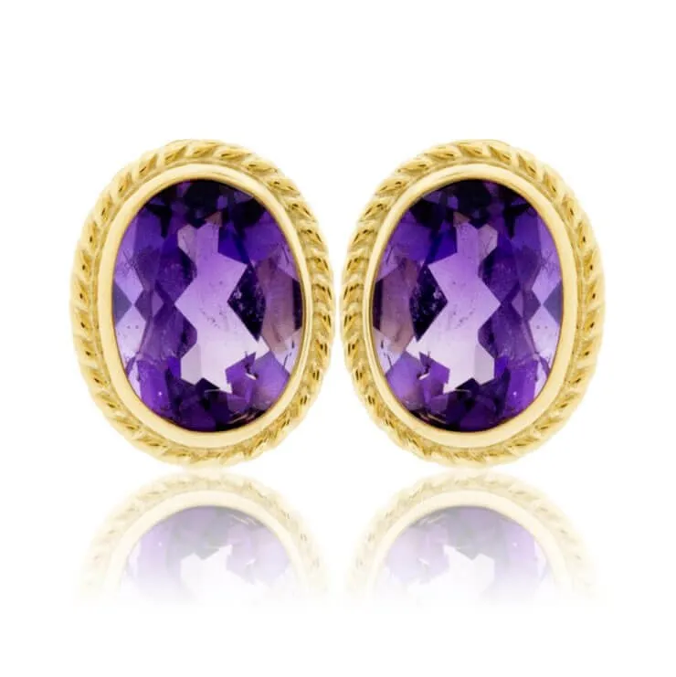 Yellow Gold Rope & Amethyst Rope Stud Earrings