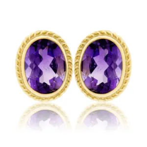 Yellow Gold Rope & Amethyst Rope Stud Earrings